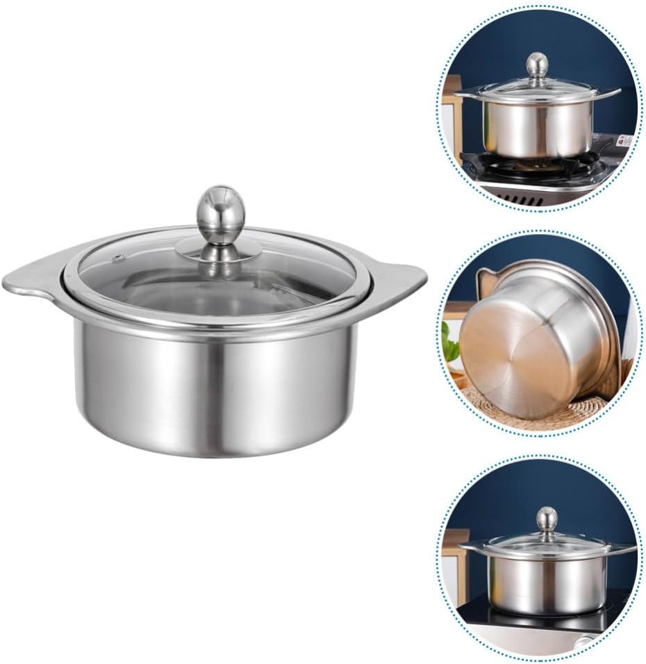 Stainless Steel Hot Pot with Divider, Two-Flavor Soup Pot Shabu Shabu Pot 16cm, Induction Cookware