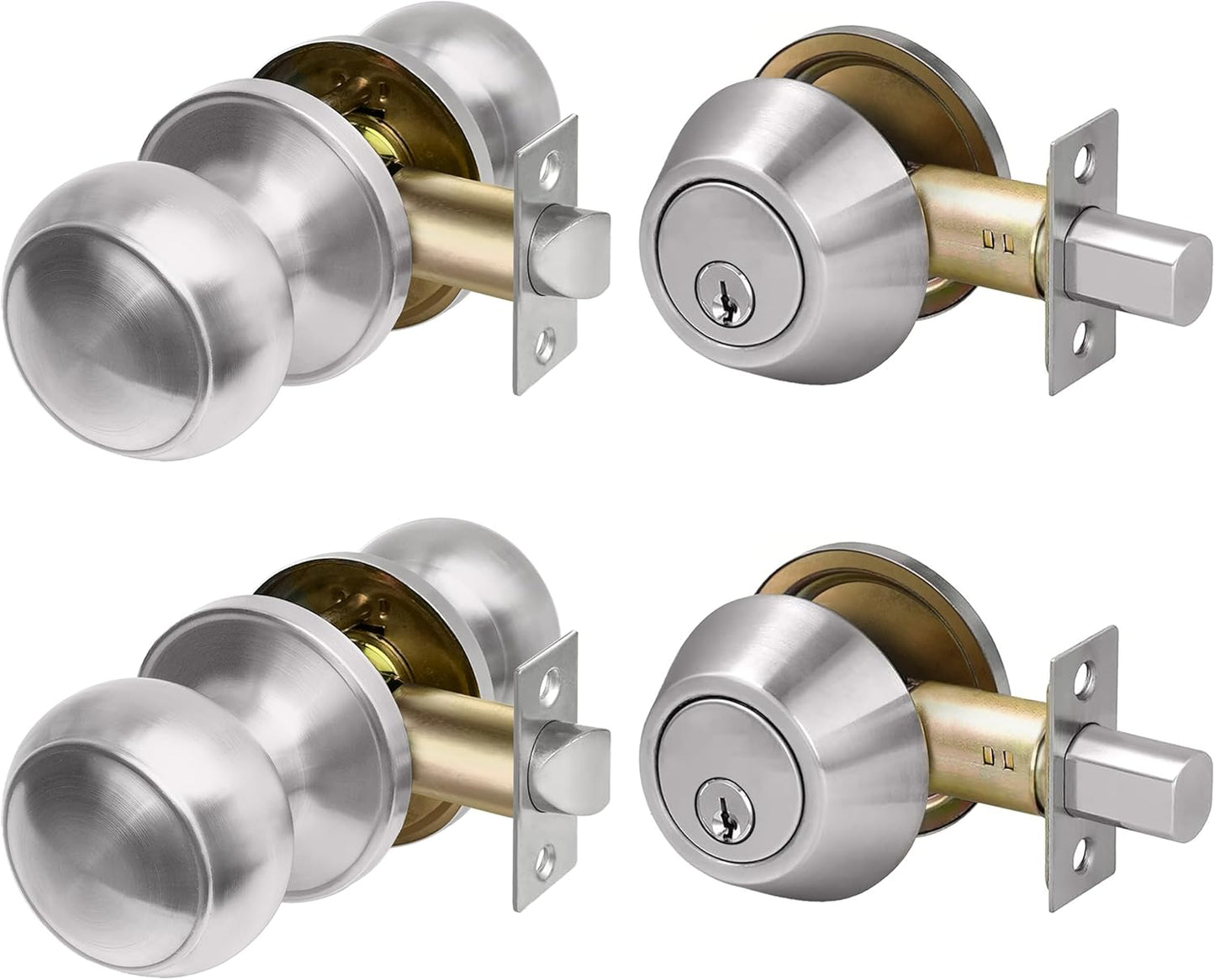 Stainless Steel Keyed Alike Deadbolt Lock & Door Knob Combo Set, Single Cylinder for Interior/Exterior Doors - 2 Pack
