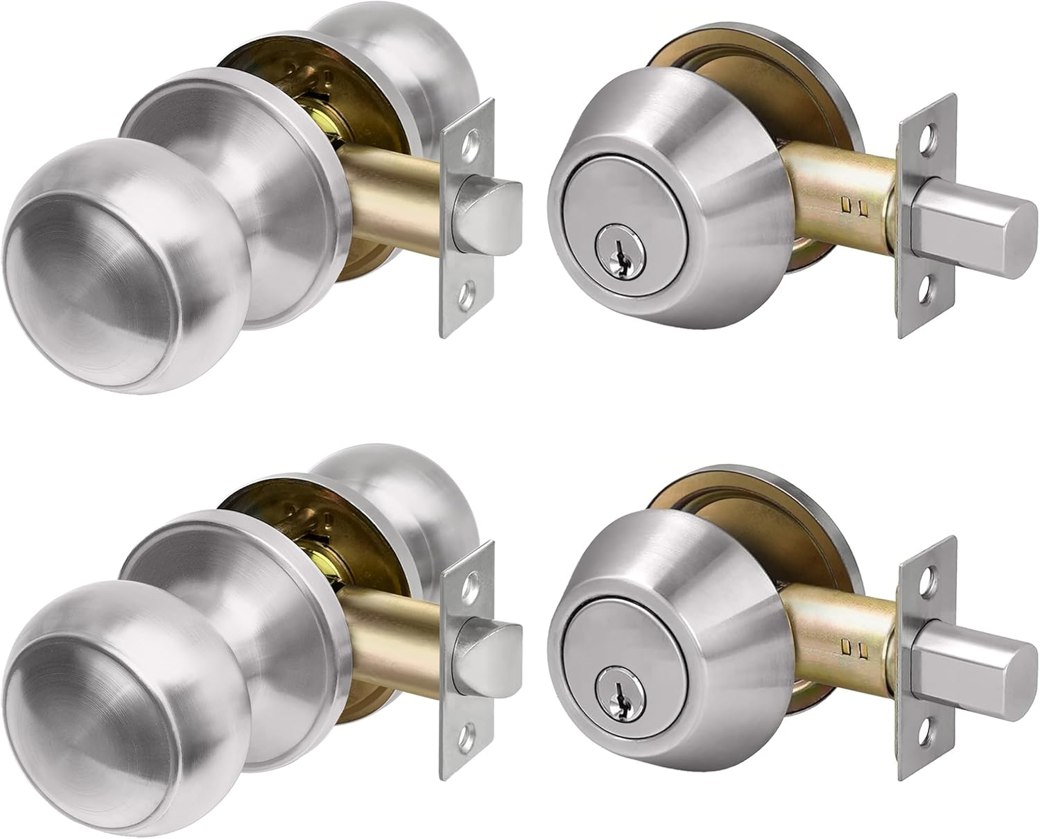 Stainless Steel Keyed Alike Deadbolt Lock & Door Knob Combo Set, Single Cylinder for Interior/Exterior Doors - 2 Pack