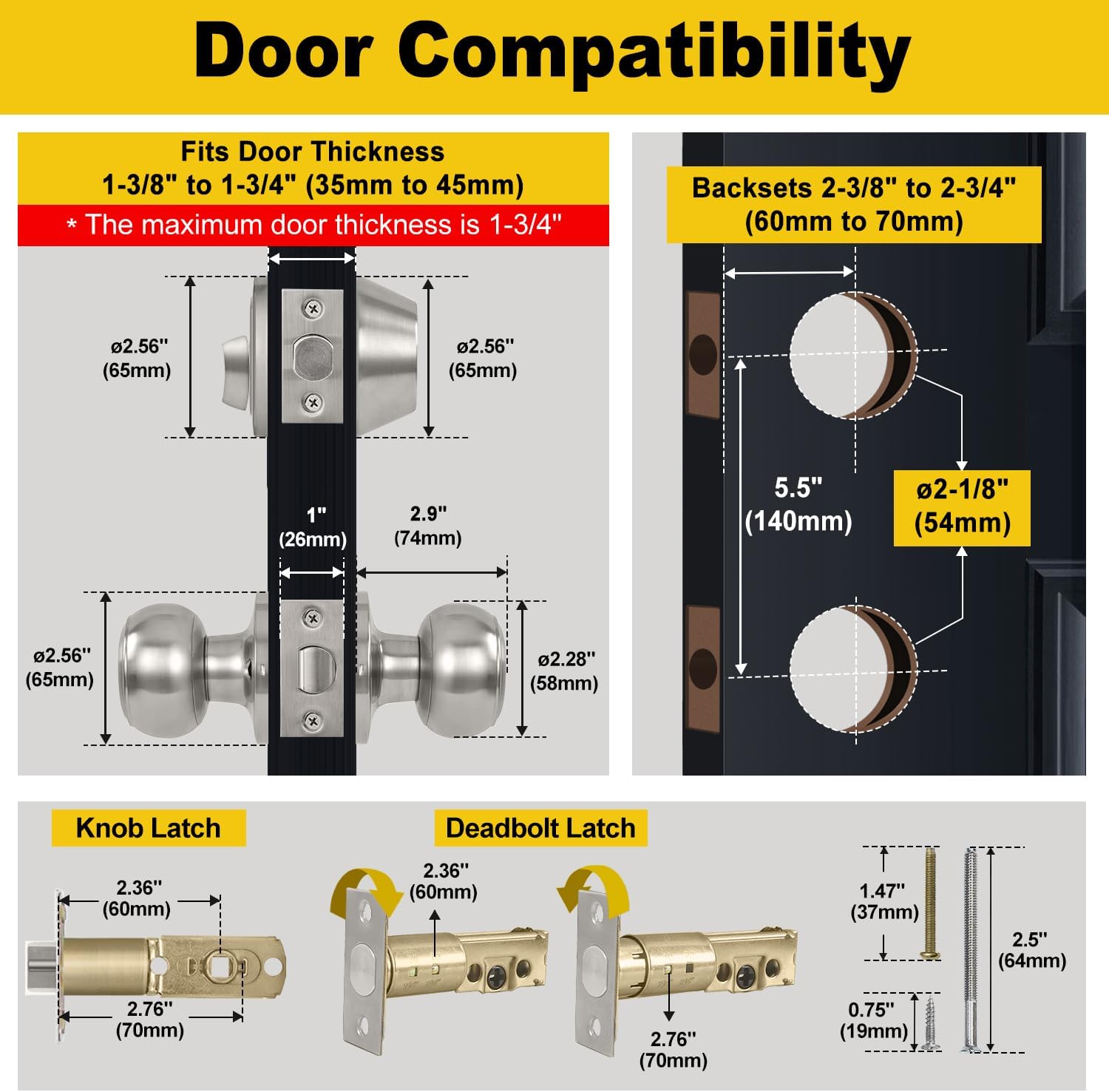 Stainless Steel Keyed Alike Deadbolt Lock & Door Knob Combo Set, Single Cylinder for Interior/Exterior Doors - 2 Pack