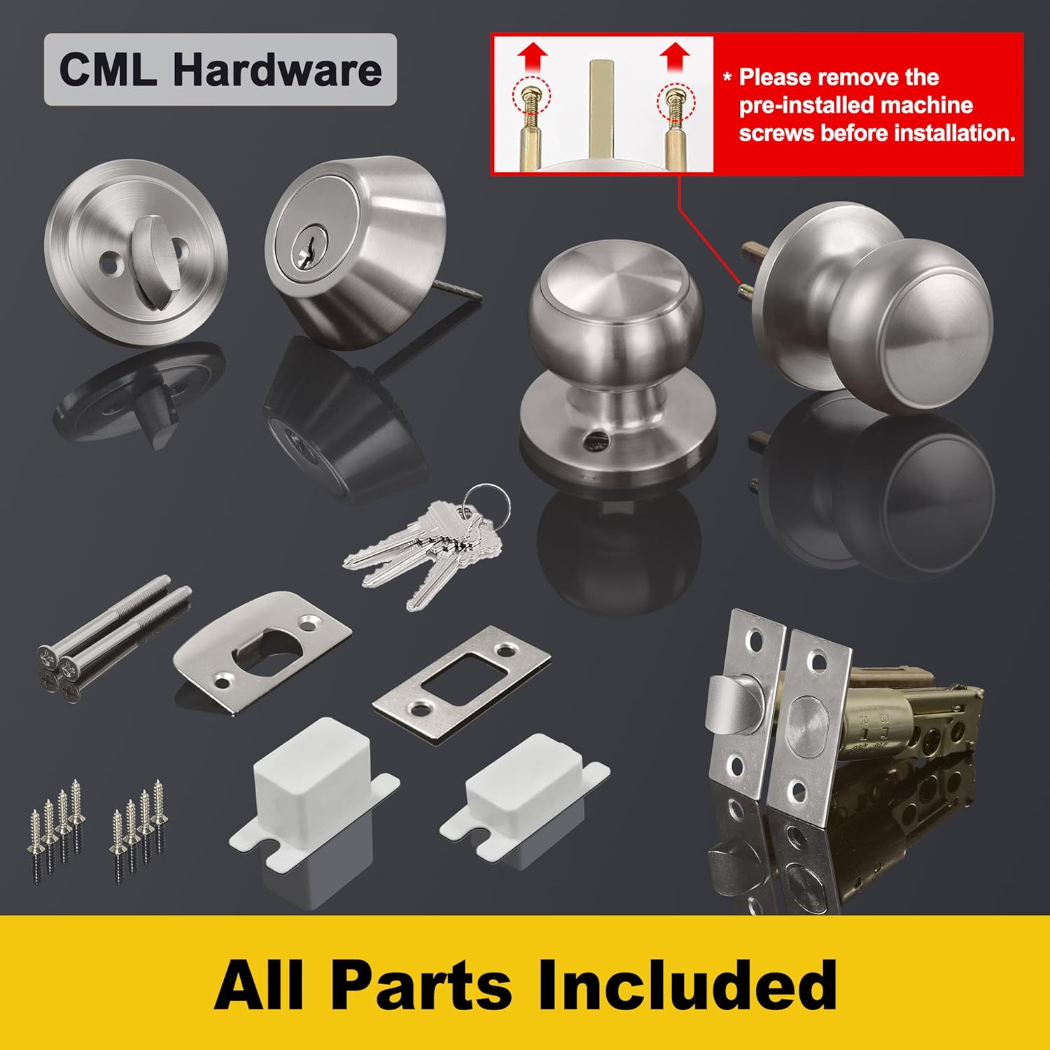 Stainless Steel Keyed Alike Deadbolt Lock & Door Knob Combo Set, Single Cylinder for Interior/Exterior Doors - 2 Pack