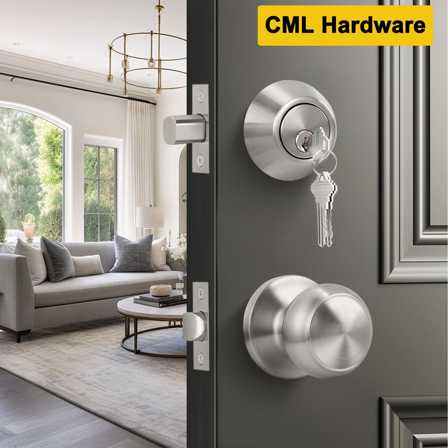 Stainless Steel Keyed Alike Deadbolt Lock & Door Knob Combo Set, Single Cylinder for Interior/Exterior Doors - 2 Pack