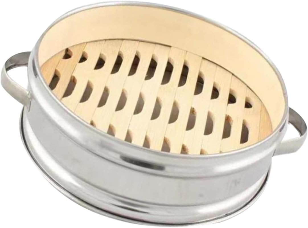 Stainless Steel Kitchen Steamer with Fish Steamer Pan, Wrapped Pot, and Vegetable Basket Insert - Wooden Khaki Insets for Healthy Cooking