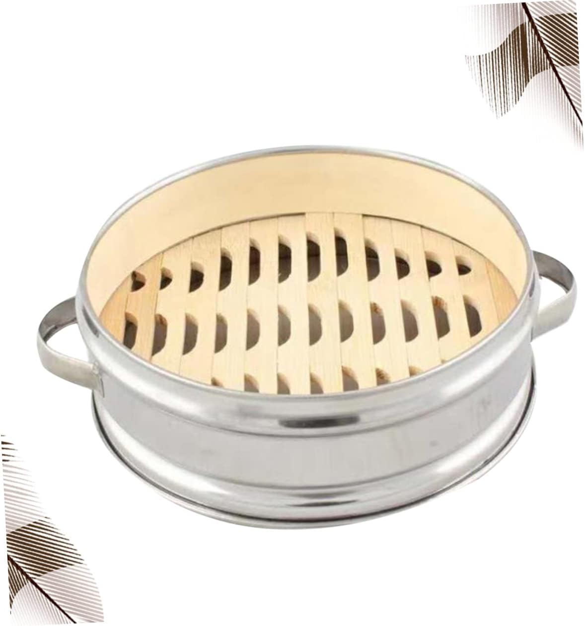 Stainless Steel Kitchen Steamer with Fish Steamer Pan, Wrapped Pot, and Vegetable Basket Insert - Wooden Khaki Insets for Healthy Cooking