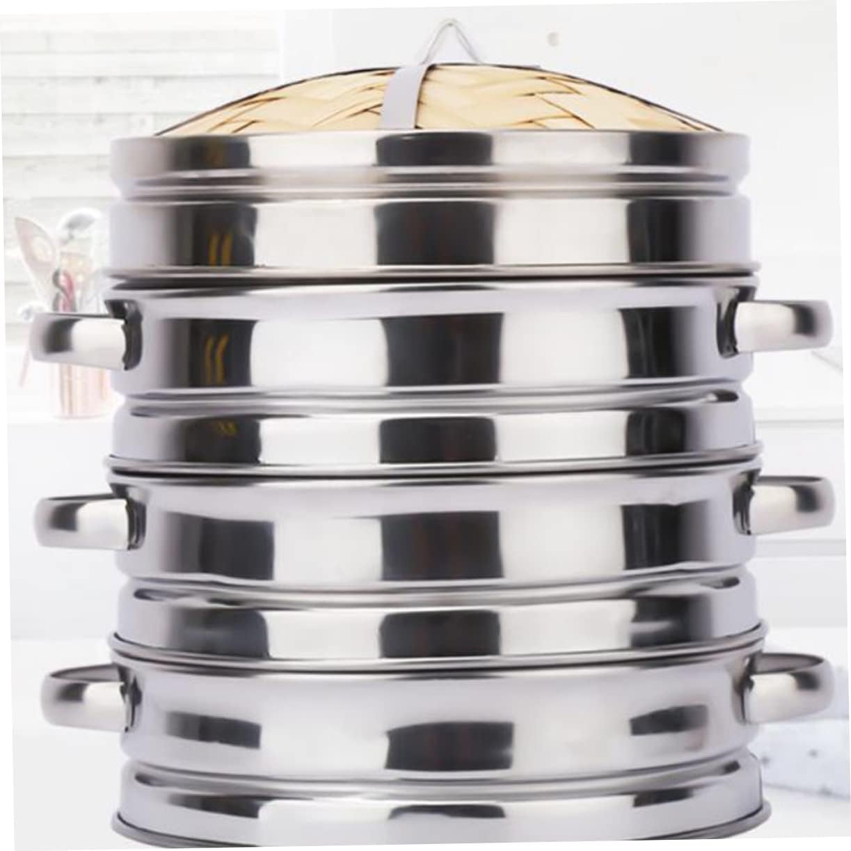 Stainless Steel Kitchen Steamer with Fish Steamer Pan, Wrapped Pot, and Vegetable Basket Insert - Wooden Khaki Insets for Healthy Cooking