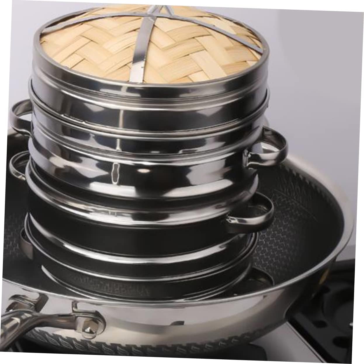 Stainless Steel Kitchen Steamer with Fish Steamer Pan, Wrapped Pot, and Vegetable Basket Insert - Wooden Khaki Insets for Healthy Cooking