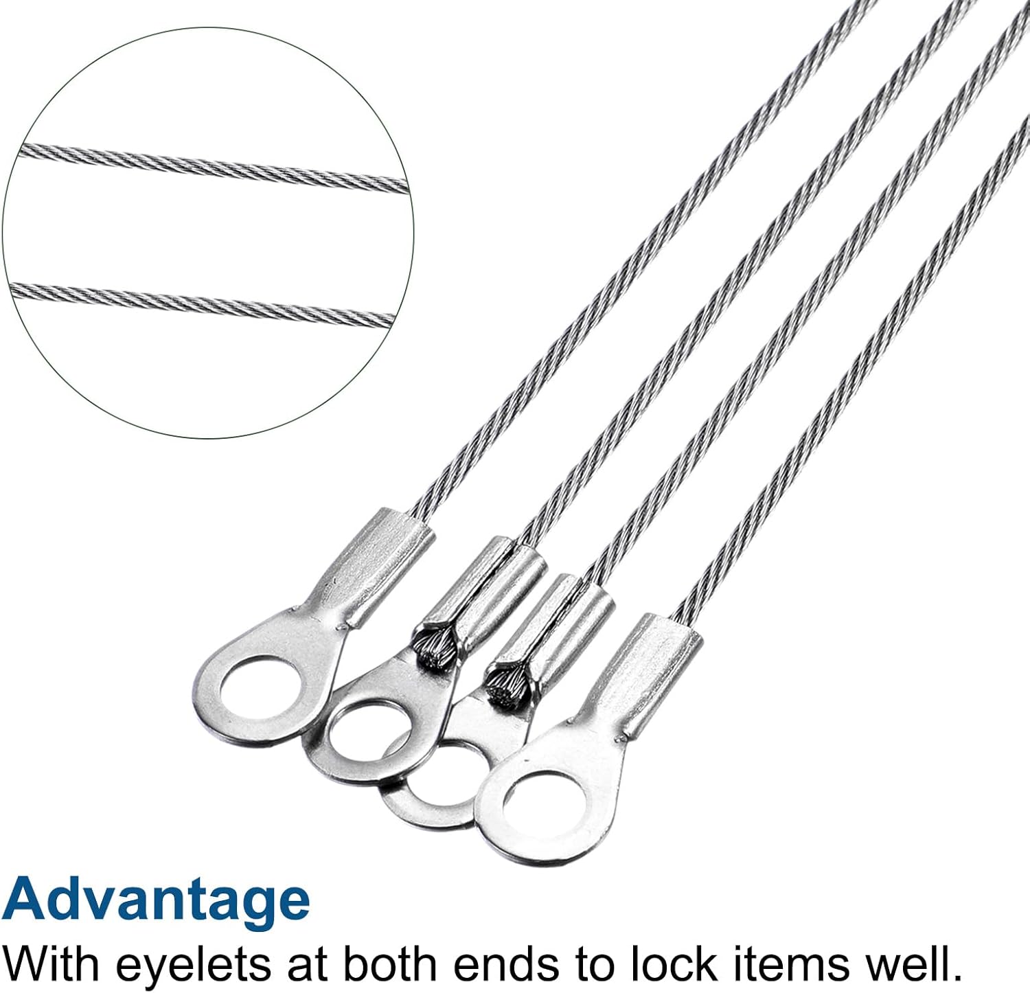 Stainless Steel Lanyard Cables 10 Pack - Ideal for Doors, Curtains, Lamps - Eyelets Ended Security Wire Rope (Silver, 2mmx30cm)