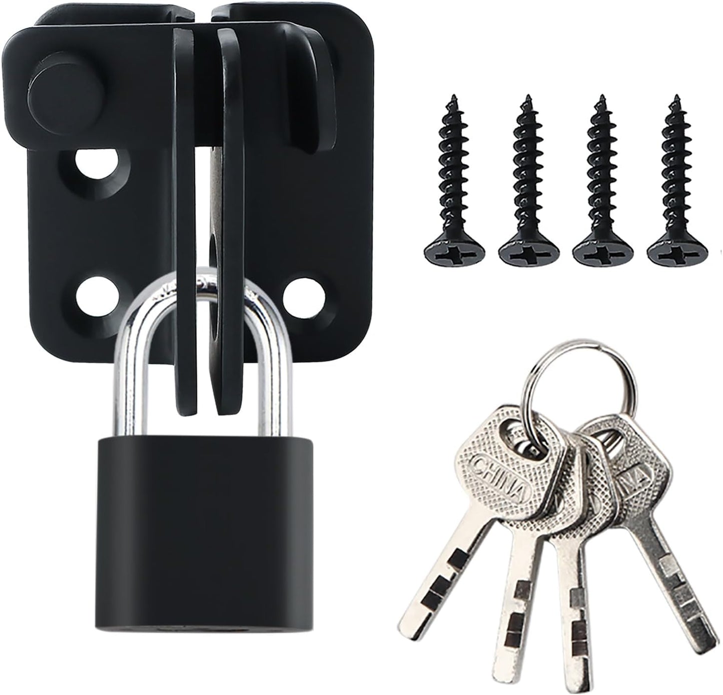 Stainless Steel Matte Black Flip Latch Gate Latches Set with Padlock for Barn Cabinet Pet Cage Garden Bathroom Garage Window Sliding Door - MS3001B-SET