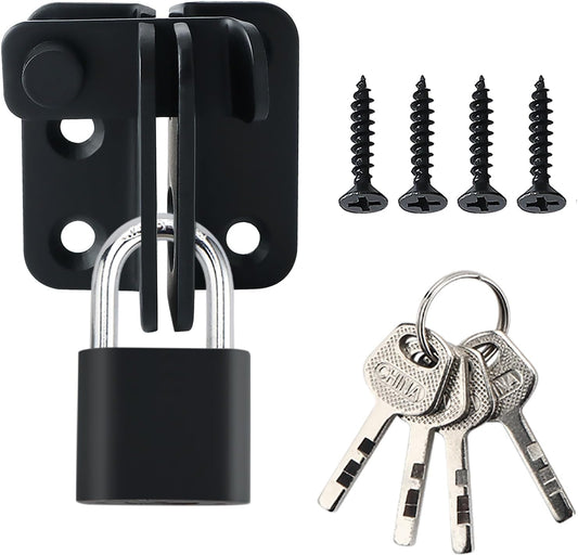 Stainless Steel Matte Black Flip Latch Gate Latches Set with Padlock for Barn Cabinet Pet Cage Garden Bathroom Garage Window Sliding Door - MS3001B-SET