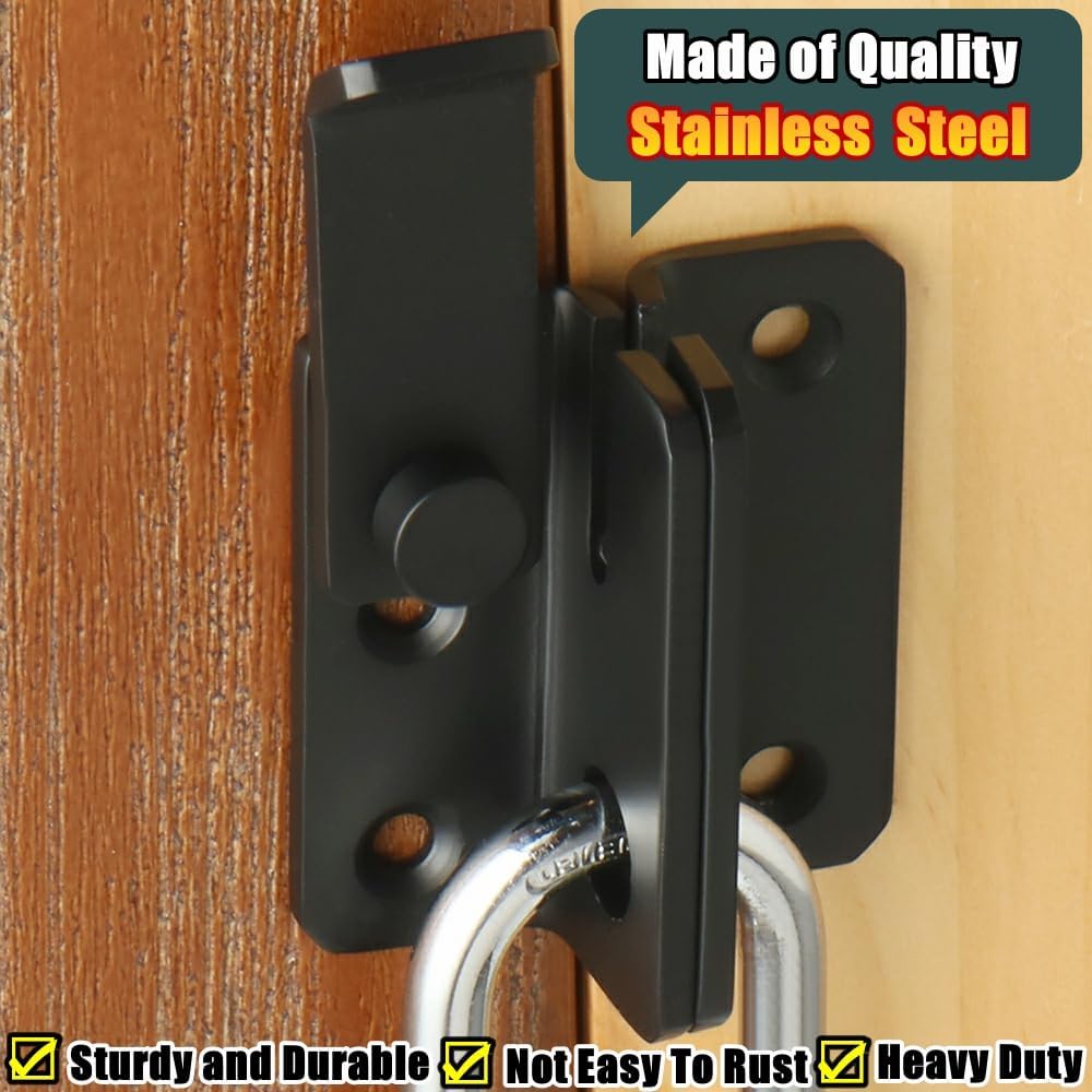 Stainless Steel Matte Black Flip Latch Gate Latches Set with Padlock for Barn Cabinet Pet Cage Garden Bathroom Garage Window Sliding Door - MS3001B-SET