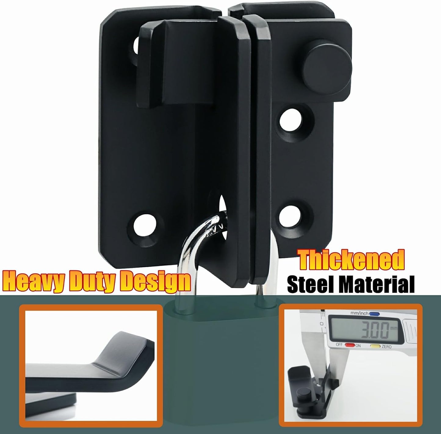 Stainless Steel Matte Black Flip Latch Gate Latches Set with Padlock for Barn Cabinet Pet Cage Garden Bathroom Garage Window Sliding Door - MS3001B-SET