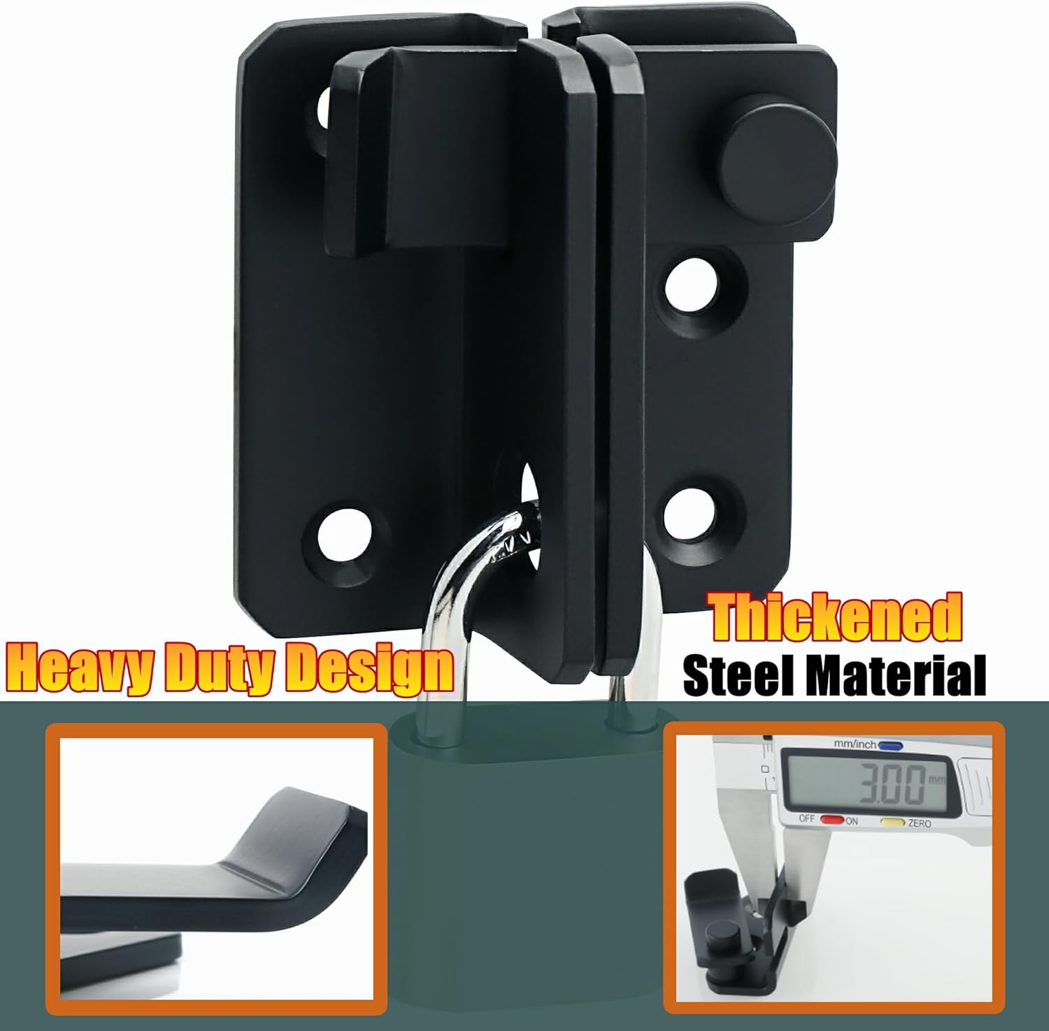 Stainless Steel Matte Black Flip Latch Gate Latches Set with Padlock for Barn Cabinet Pet Cage Garden Bathroom Garage Window Sliding Door - MS3001B-SET