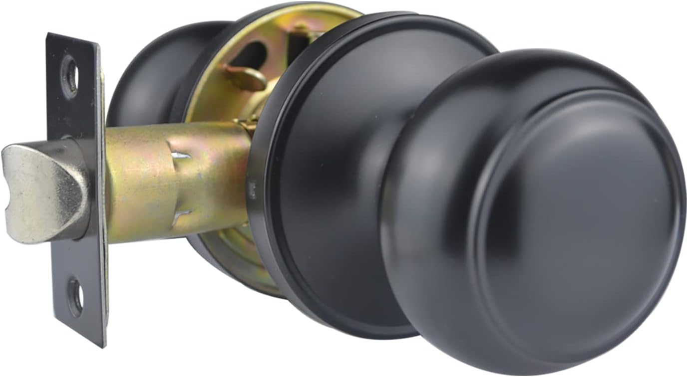 Stainless Steel Matte Black Passage Door Knob for Hallway - Keyless Interior Knob, Non-Locking Indoor Door Knob - 1 Pack