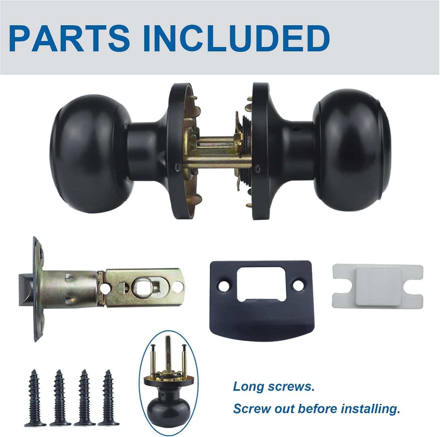 Stainless Steel Matte Black Passage Door Knob for Hallway - Keyless Interior Knob, Non-Locking Indoor Door Knob - 1 Pack