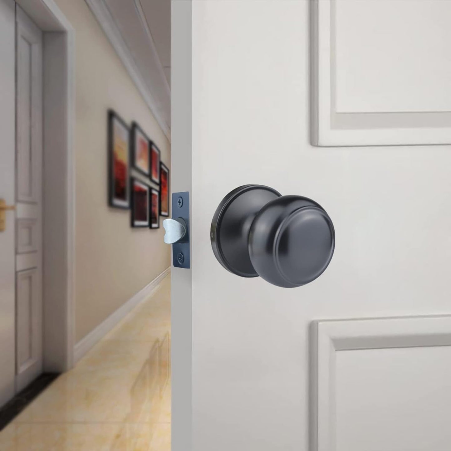Stainless Steel Matte Black Passage Door Knob for Hallway - Keyless Interior Knob, Non-Locking Indoor Door Knob - 1 Pack