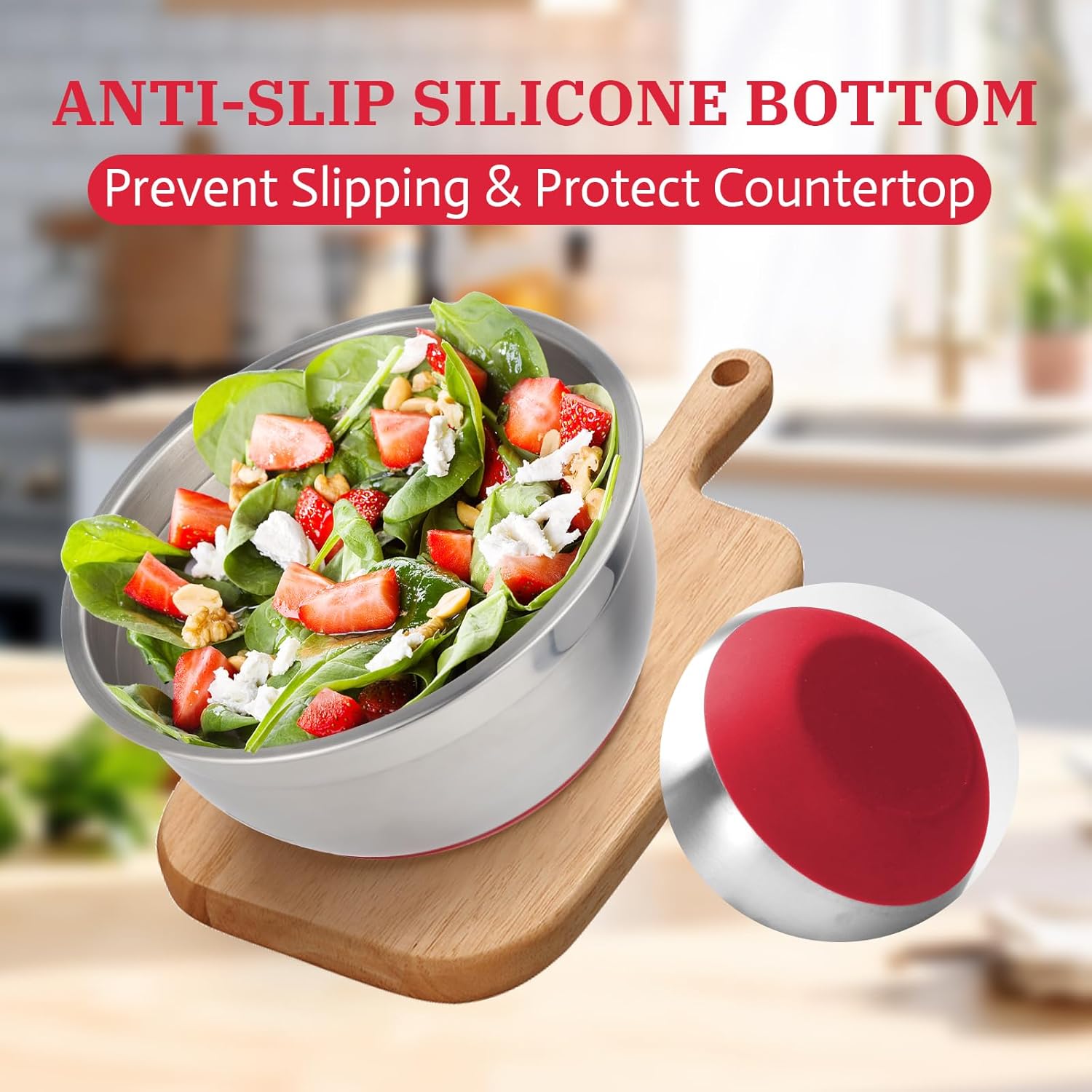 Stainless Steel Mixing Bowls Set with Lids, Nesting Design, Measurement Marks, Non-Slip Bottoms, 3QT & 5QT Sizes, Ideal for Mixing and Serving