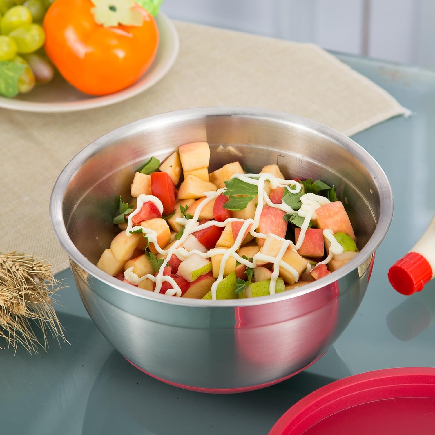 Stainless Steel Mixing Bowls Set with Lids, Nesting Design, Measurement Marks, Non-Slip Bottoms, 3QT & 5QT Sizes, Ideal for Mixing and Serving