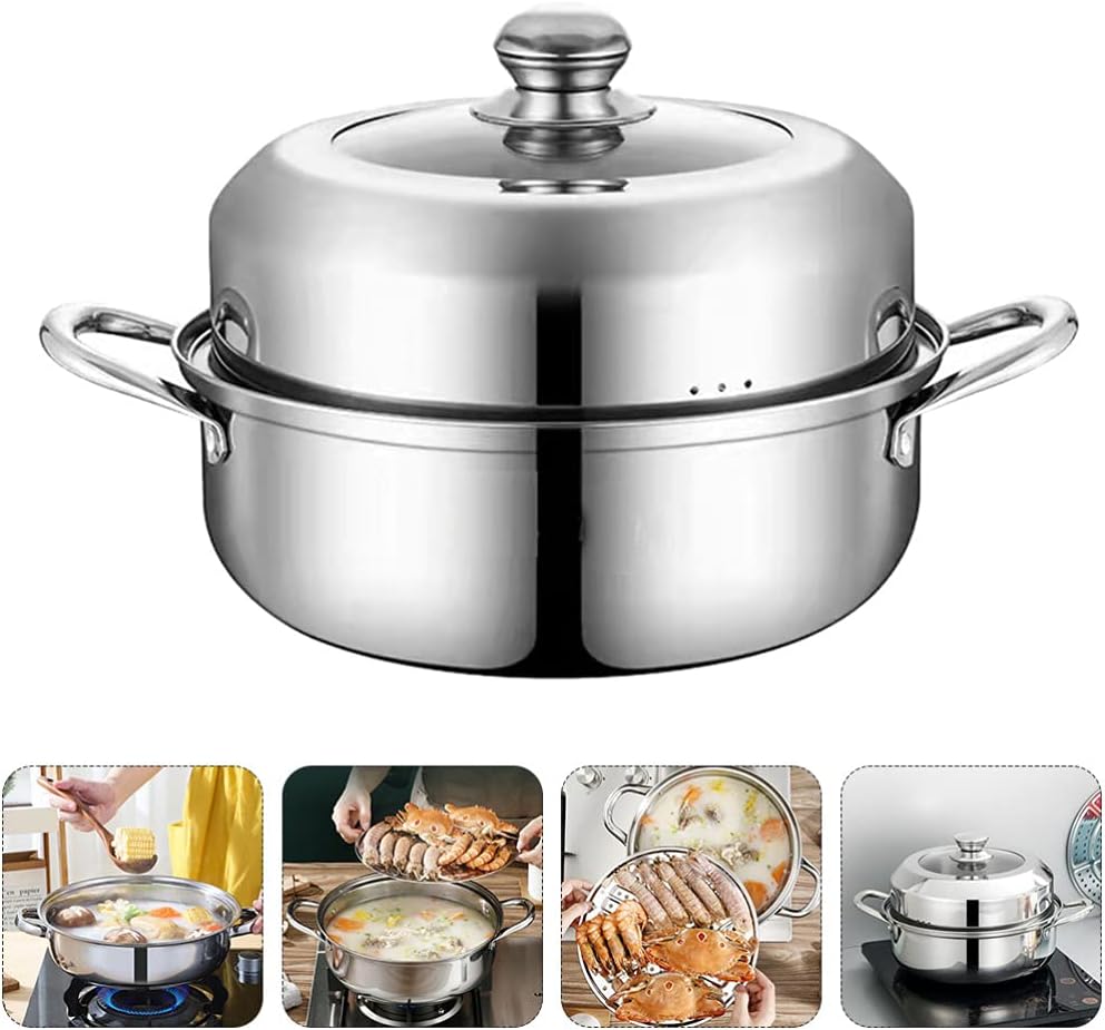 Stainless Steel Multi-Functional Steamer Pot for Healthy Cooking - Kitchen Cookware Pot for Steaming and Cooking - 1pc by DOITOOL