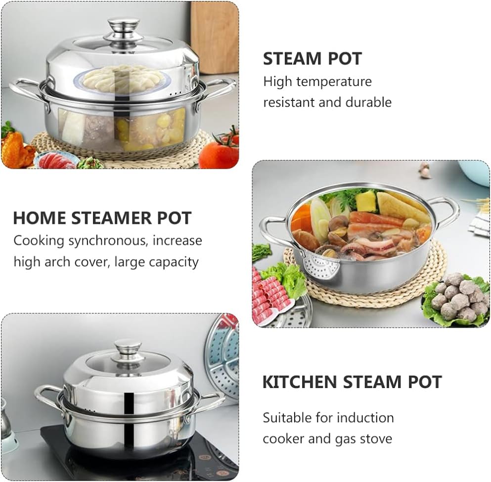 Stainless Steel Multi-Functional Steamer Pot for Healthy Cooking - Kitchen Cookware Pot for Steaming and Cooking - 1pc by DOITOOL