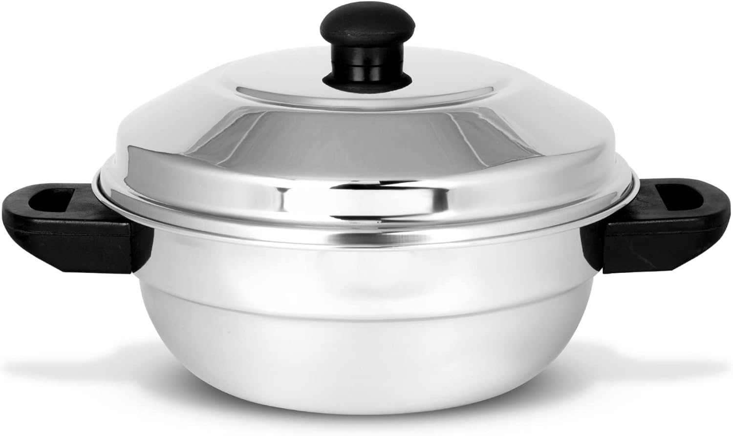 Stainless Steel Multi Kadai Idli Cooker Set with Induction Friendly Design - 4 Pieces, Includes 2 Idli Plates, 1 Patra Plate - Silver