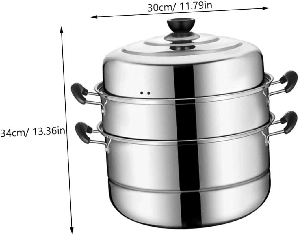 Stainless Steel Multi-Tier Steamer Stock Pot for Induction Cooking with Three Compartments Tray - Hot Steamer Pot for Casseroles and Teapots