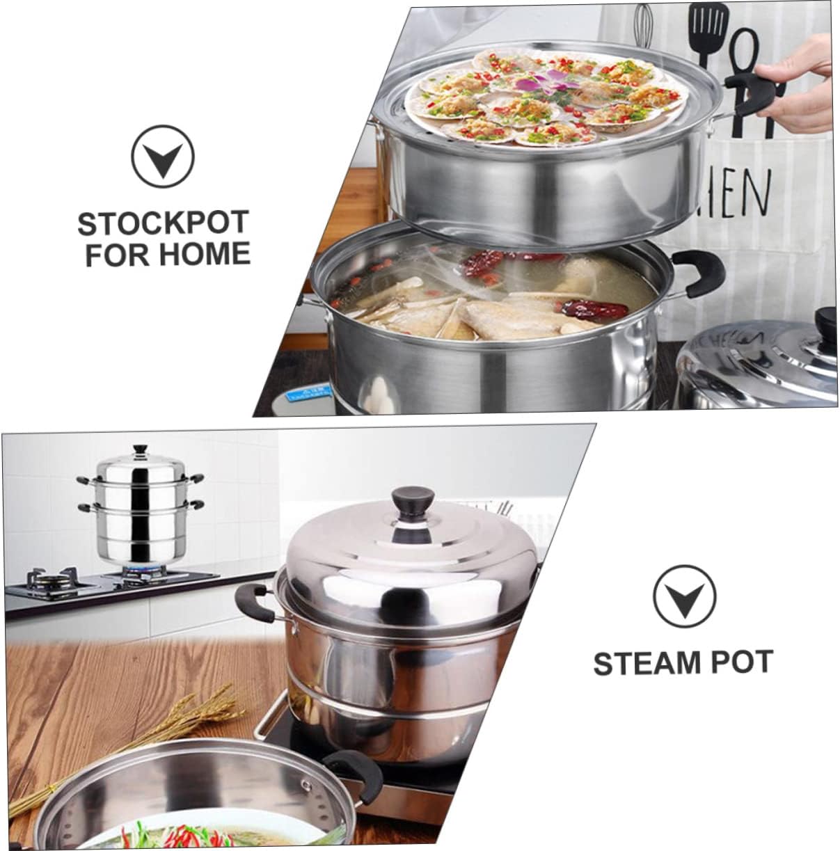 Stainless Steel Multi-Tier Steamer Stock Pot for Induction Cooking with Three Compartments Tray - Hot Steamer Pot for Casseroles and Teapots