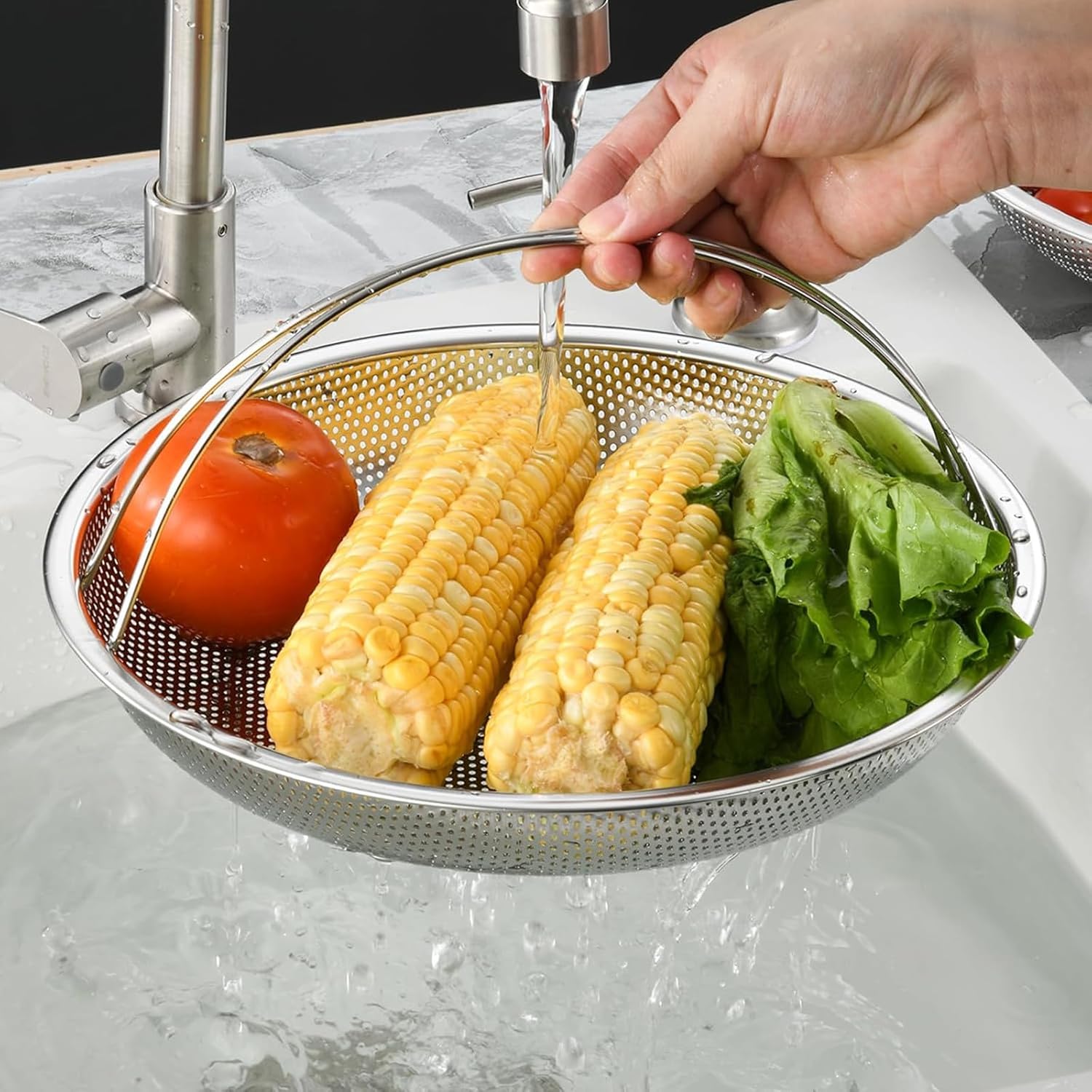 Stainless Steel Multifunctional Pan Steamer Basket with Handle - Fine Mesh Steam for Easy Vegetable Steaming (S-8.85IN)