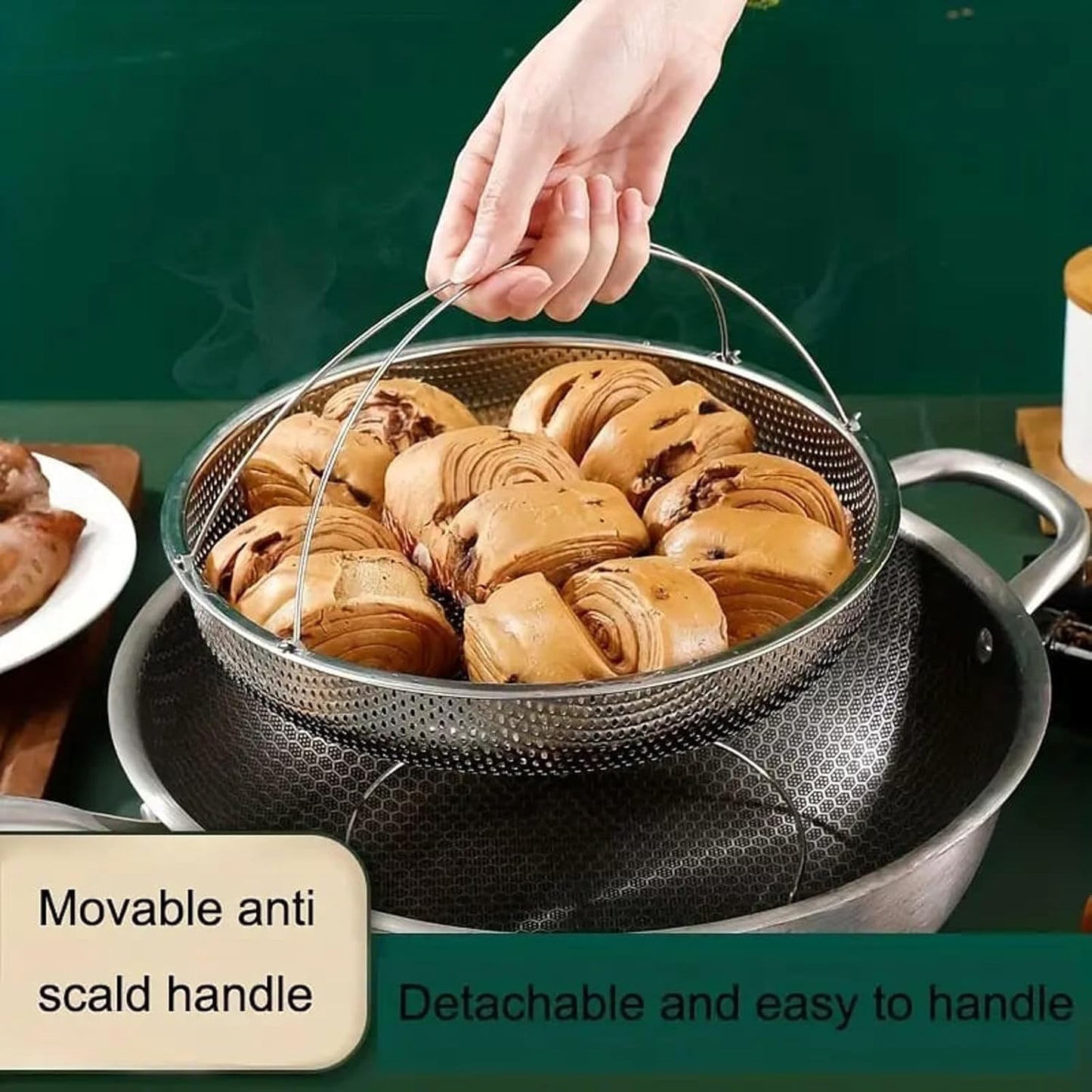 Stainless Steel Multifunctional Pan Steamer Basket with Handle - Fine Mesh Steam for Easy Vegetable Steaming (S-8.85IN)