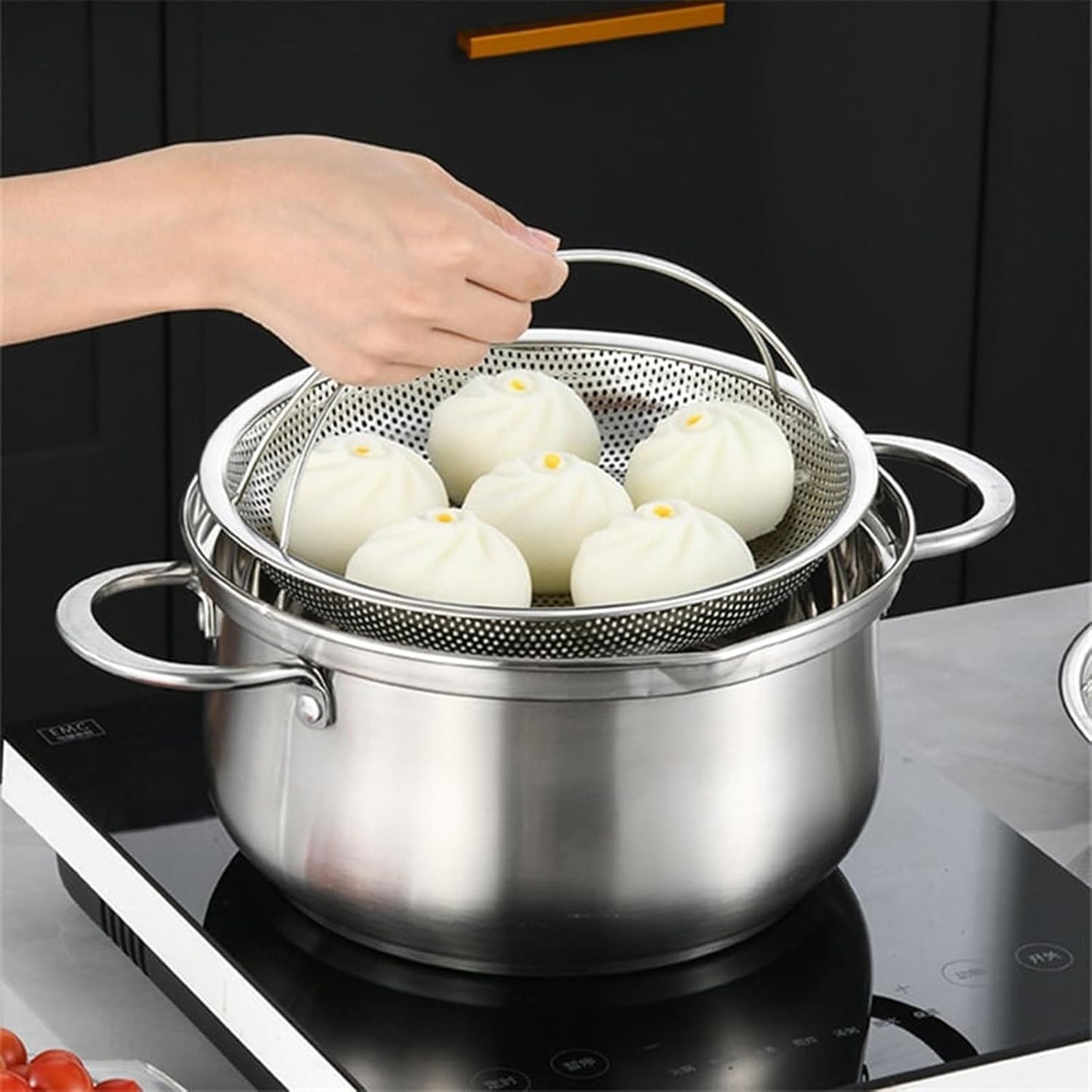 Stainless Steel Multifunctional Pan Steamer Basket with Handle - Fine Mesh Steam for Easy Vegetable Steaming (S-8.85IN)
