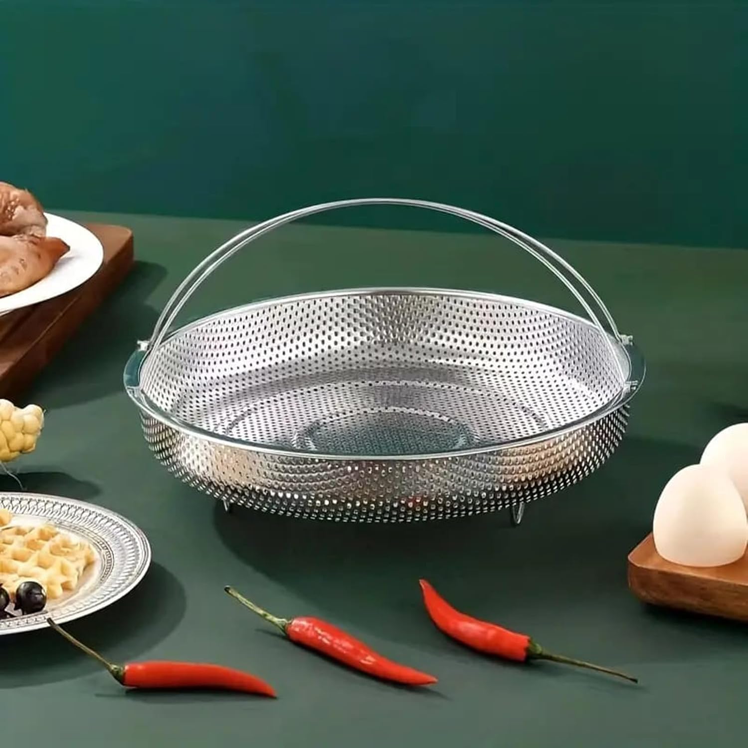 Stainless Steel Multifunctional Pan Steamer Basket with Handle - Fine Mesh Steam for Easy Vegetable Steaming (S-8.85IN)