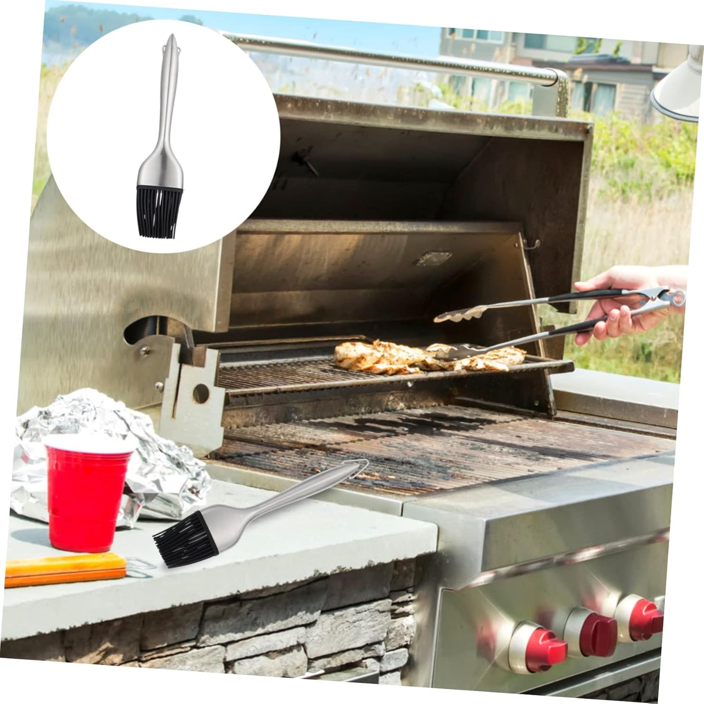 Stainless Steel Oil Brush with Comfortable Silicone Grip for Baking and Barbecue