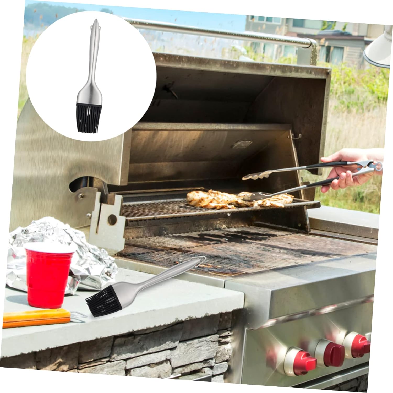Stainless Steel Oil Brush with Comfortable Silicone Grip for Baking and Barbecue