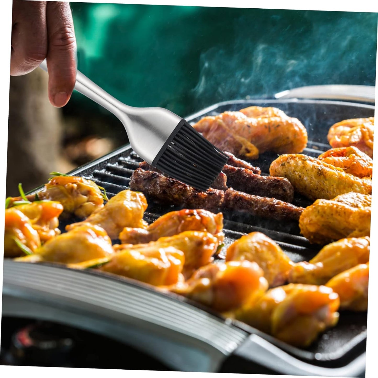 Stainless Steel Oil Brush with Comfortable Silicone Grip for Baking and Barbecue