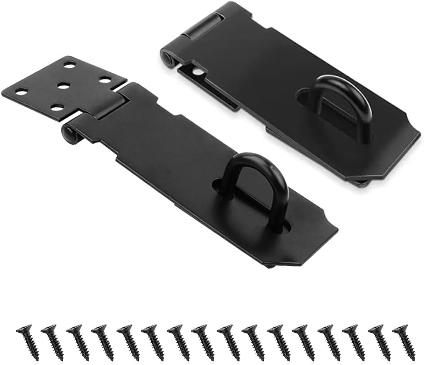 Stainless Steel Padlock Latch Lock Set with Screws for Door Gate Cabinet - 2 Pack, 4 inch Black, Heavy Duty Right Angle Hasp Lock