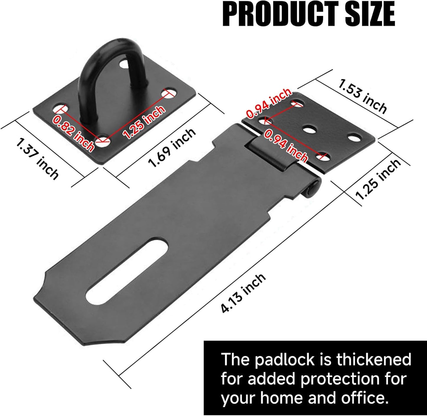 Stainless Steel Padlock Latch Lock Set with Screws for Door Gate Cabinet - 2 Pack, 4 inch Black, Heavy Duty Right Angle Hasp Lock