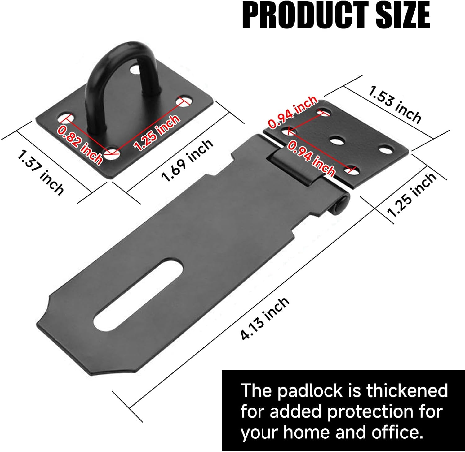 Stainless Steel Padlock Latch Lock Set with Screws for Door Gate Cabinet - 2 Pack, 4 inch Black, Heavy Duty Right Angle Hasp Lock