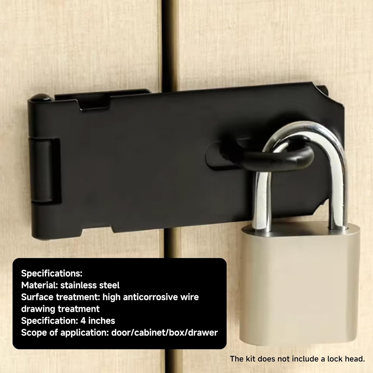 Stainless Steel Padlock Latch Lock Set with Screws for Door Gate Cabinet - 2 Pack, 4 inch Black, Heavy Duty Right Angle Hasp Lock