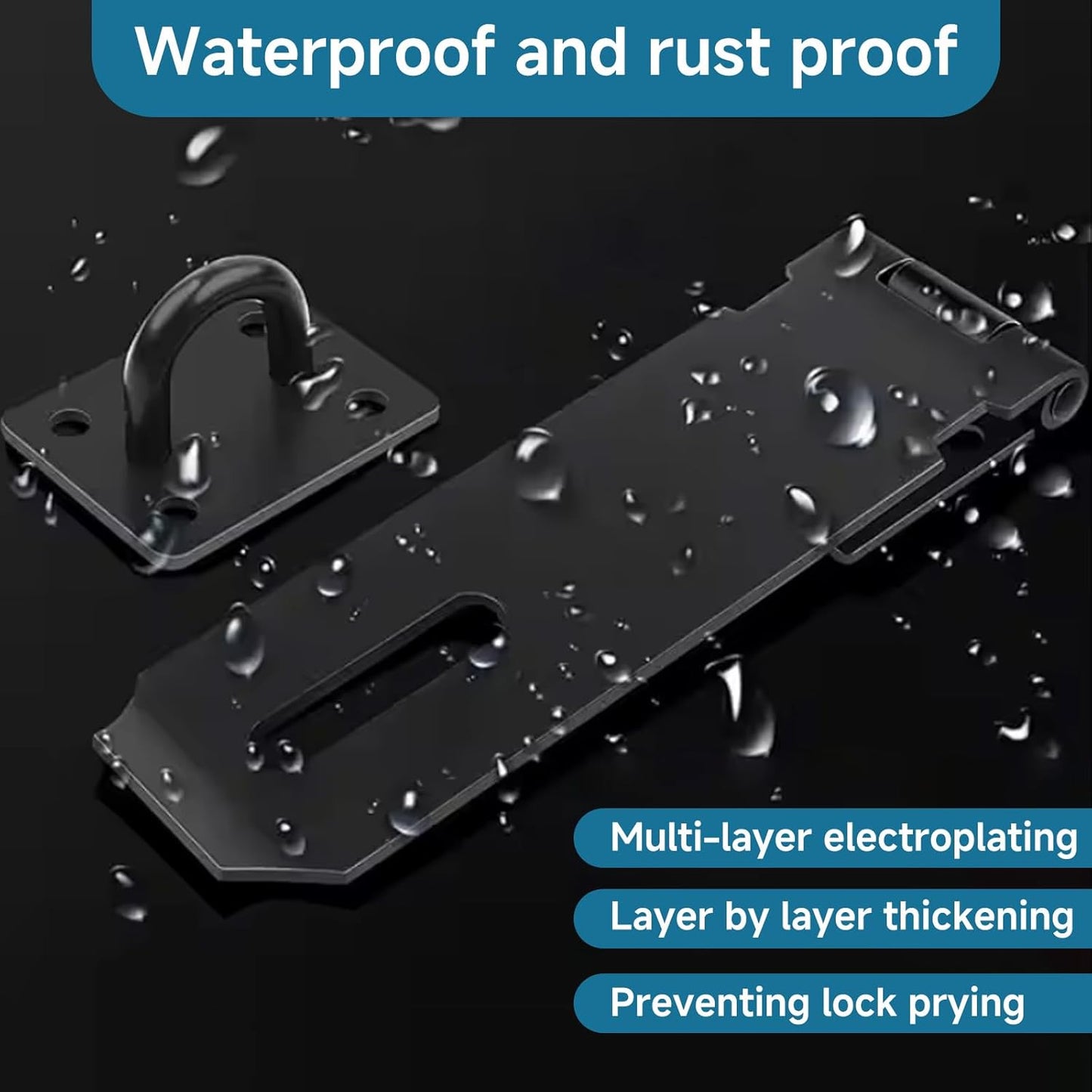 Stainless Steel Padlock Latch Lock Set with Screws for Door Gate Cabinet - 2 Pack, 4 inch Black, Heavy Duty Right Angle Hasp Lock