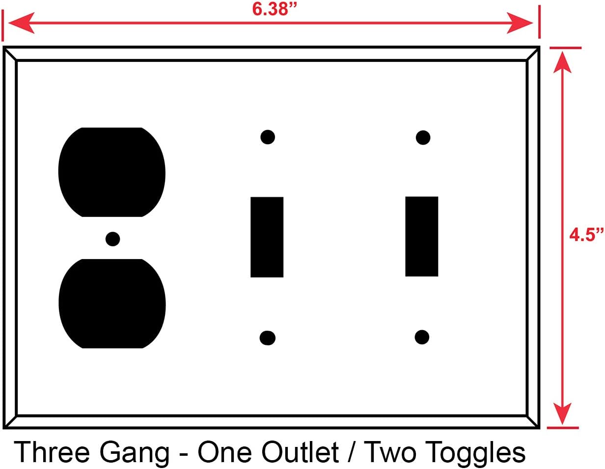 Stainless Steel Painted White 3-Gang Combination Metal Wall Plate with Outlet/Duplex and Toggle Switches - UL Listed, 4.5 x 6.38 Inches, Made in USA