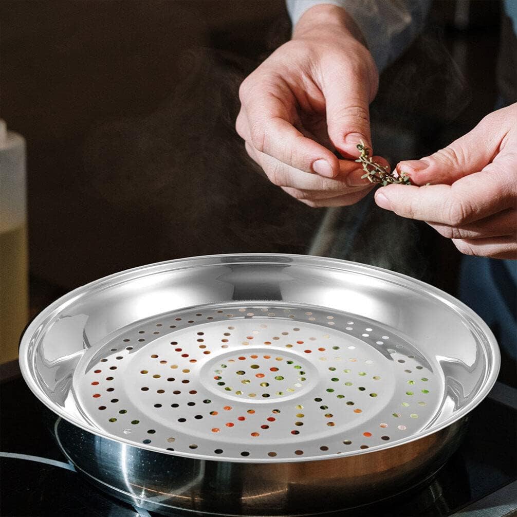 Stainless Steel Pan Steamer Basket Insert for Pressure Cooker - 33cm, Food Steaming Rack with Holes, Canner Rack and Dumpling Plate