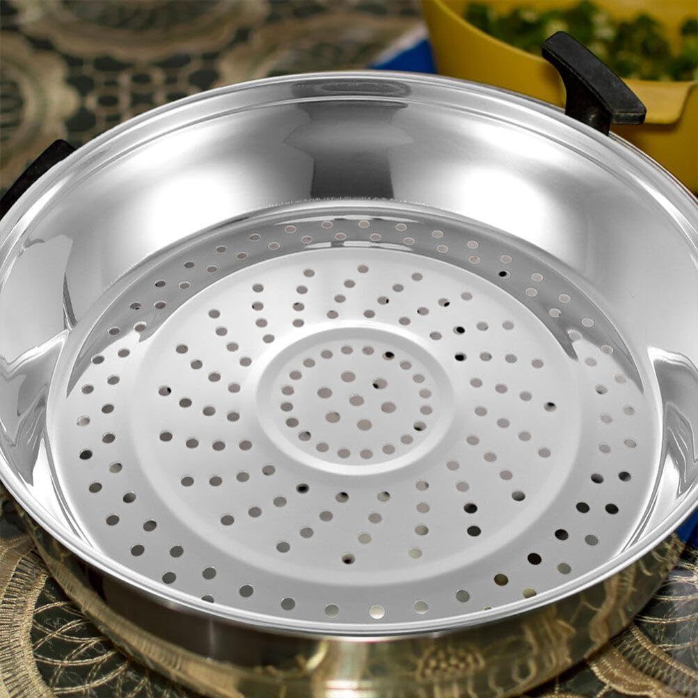 Stainless Steel Pan Steamer Basket Insert for Pressure Cooker - 33cm, Food Steaming Rack with Holes, Canner Rack and Dumpling Plate