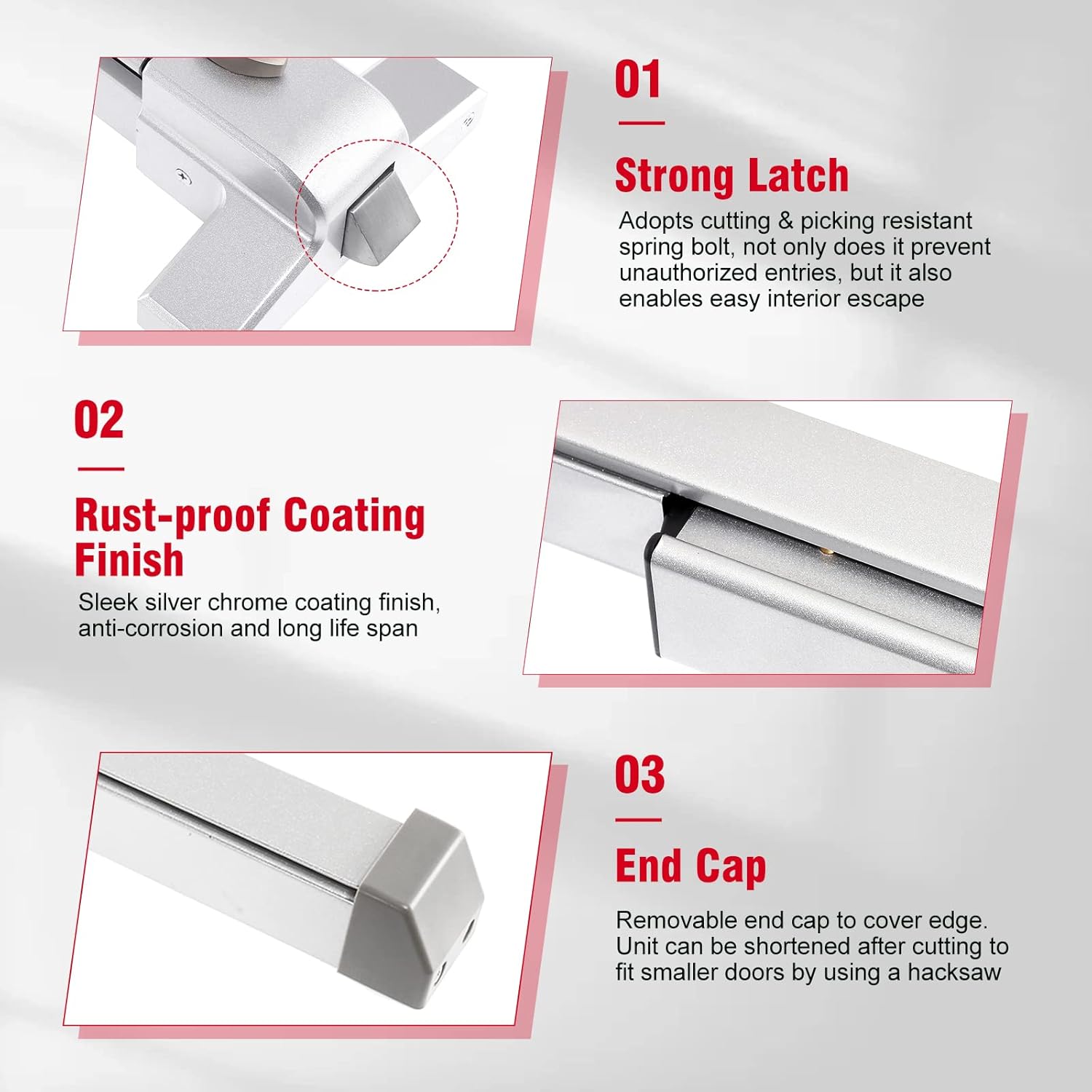 Stainless Steel Panic Bars for Commercial Exit Doors - Emergency Door Hardware for Wood and Metal Doors