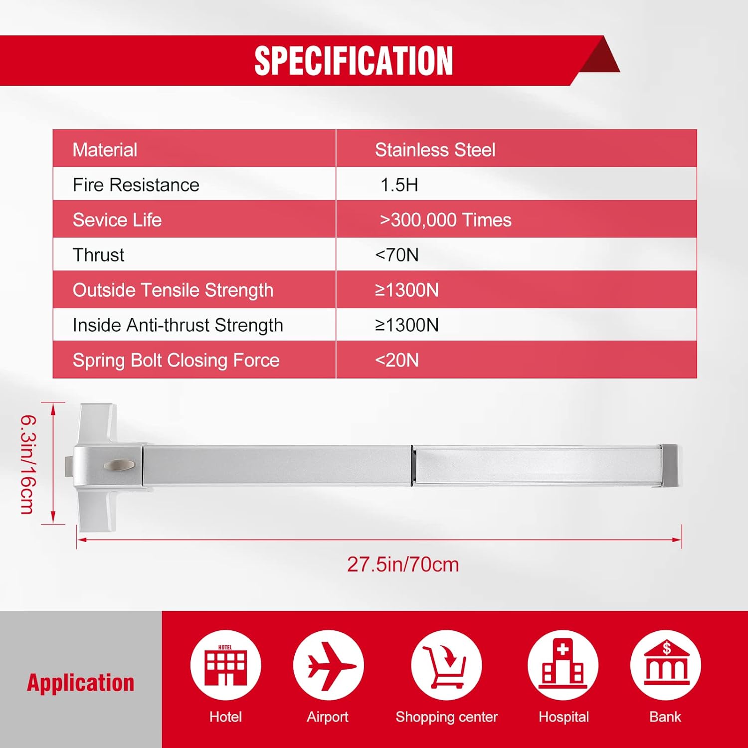 Stainless Steel Panic Bars for Commercial Exit Doors - Emergency Door Hardware for Wood and Metal Doors