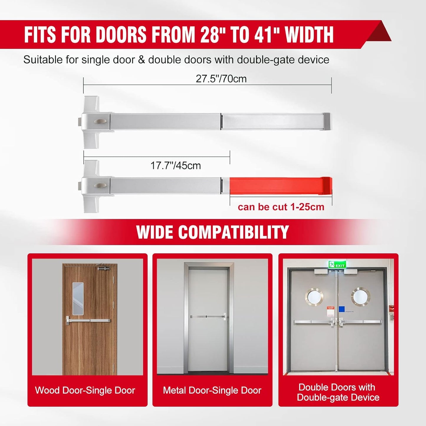Stainless Steel Panic Bars for Commercial Exit Doors - Emergency Door Hardware for Wood and Metal Doors