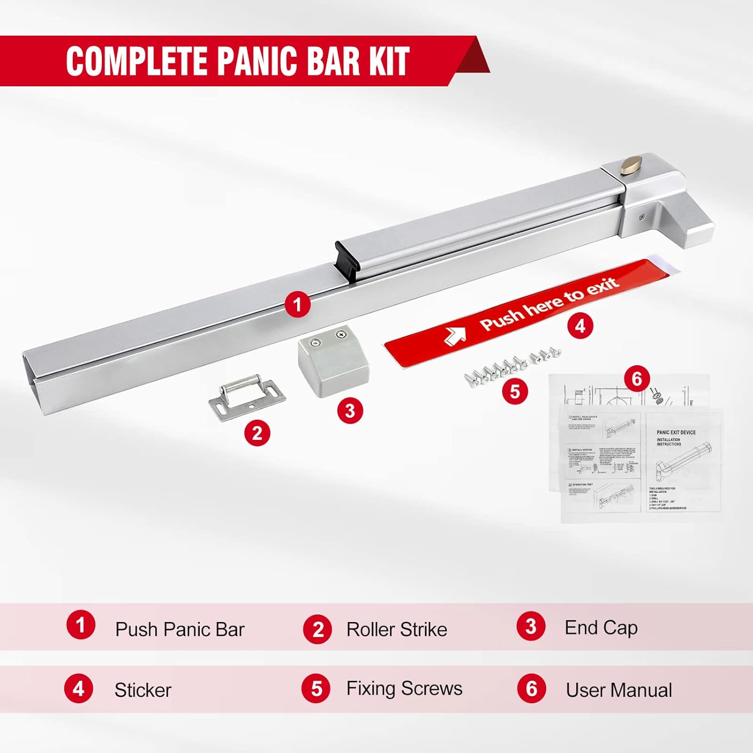 Stainless Steel Panic Bars for Commercial Exit Doors - Emergency Door Hardware for Wood and Metal Doors