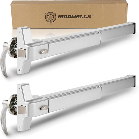 Stainless Steel Panic Bars with Handle 2-Pack for 27.5”-41” Commercial Doors - Emergency Exit Device with Exterior Lever