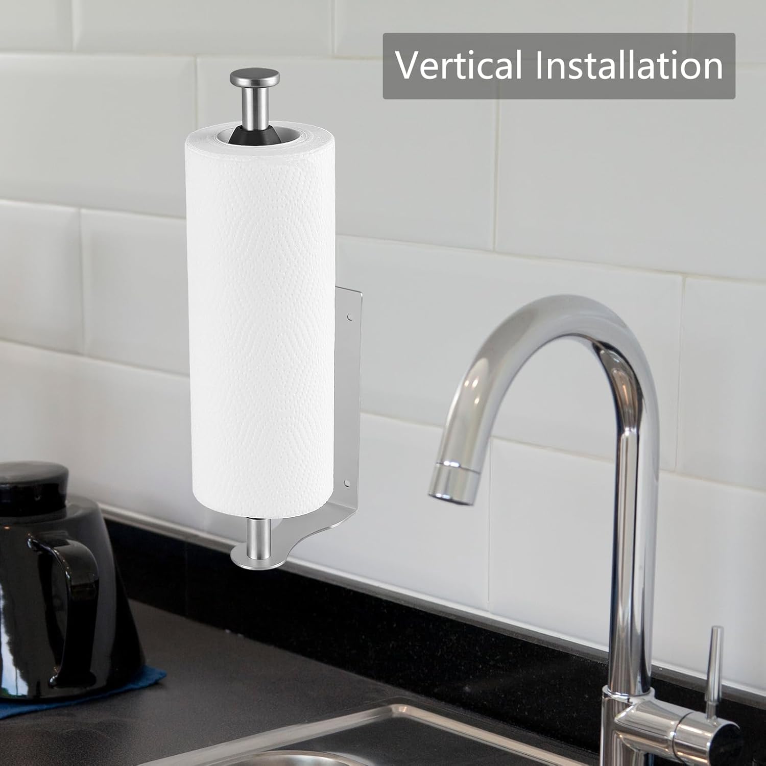 Stainless Steel Paper Towel Holder with Damping Function and 2 Hooks for Kitchen - Easy Tear Under Cabinet/Wall Mount - Brushed Nickel Finish