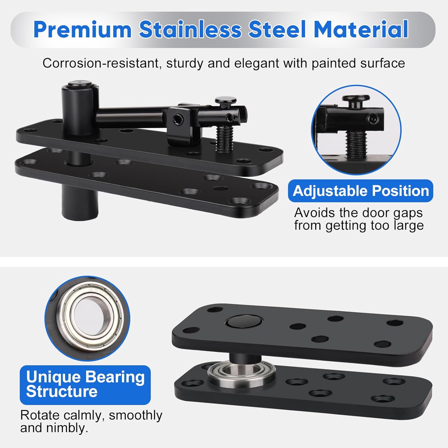 Stainless Steel Pivot Hinge for Hidden Doors - 570Lbs Load-Bearing, 360° Rotation Swinging Hinge for Secret Bookcase or Concealed Door