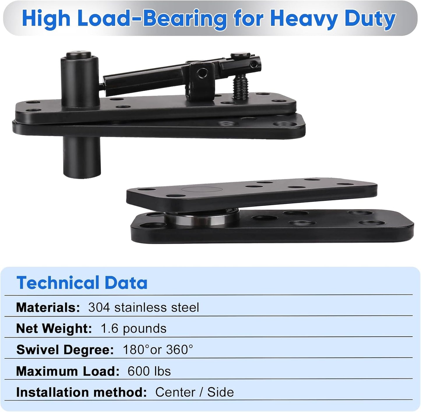 Stainless Steel Pivot Hinge for Hidden Doors - 570Lbs Load-Bearing, 360° Rotation Swinging Hinge for Secret Bookcase or Concealed Door