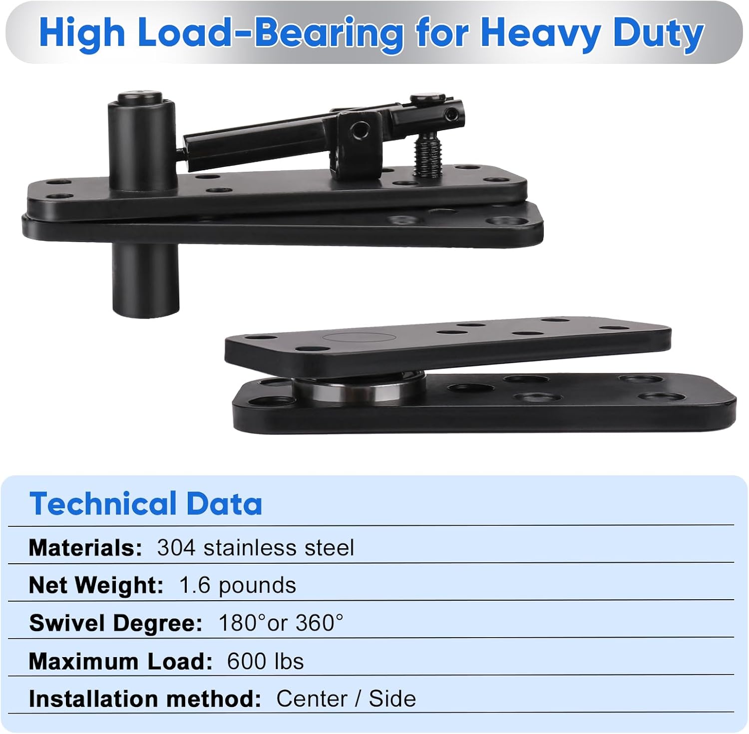 Stainless Steel Pivot Hinge for Hidden Doors - 570Lbs Load-Bearing, 360° Rotation Swinging Hinge for Secret Bookcase or Concealed Door